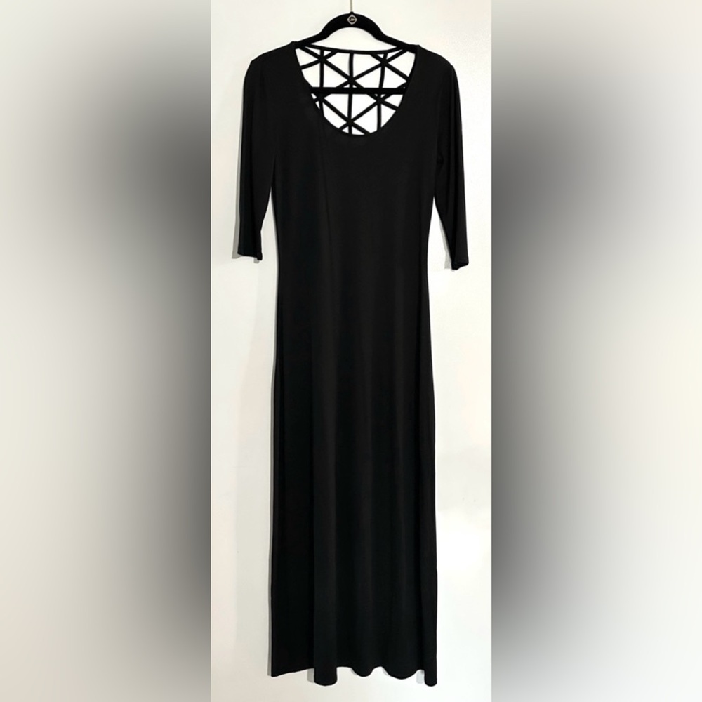 Slinky Black Dress w/ Strappy Cross Lattice Back NWOT Medium